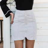 Simplee Sexy leather suede pencil skirt women Zipper ring autumn winter high waist short skirt 2017 Bodycon party mini skirt