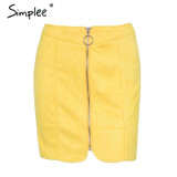 Simplee Sexy leather suede pencil skirt women Zipper ring autumn winter high waist short skirt 2017 Bodycon party mini skirt