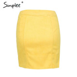 Simplee Sexy leather suede pencil skirt women Zipper ring autumn winter high waist short skirt 2017 Bodycon party mini skirt