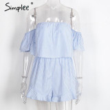 Simplee Sexy off shoulder elegant jumpsuit romper Women summer 2017 beach backless overalls Ruffle flare sleeve women playsuit