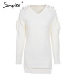 Simplee Sexy lace up split knitted sweater Women autumn winter black long pullover jumper Casual hollow out knitwear pull femme