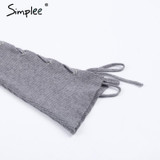 Simplee Sexy lace up knitting pullover Fashion flare sleeve autumn winter sweater women tops Casual hollow out jumper pull femme