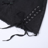Simplee Sexy lace up denim skirt women Summer bodycon high waist pencil skirt Streetwear fashion casual split min skirts womens