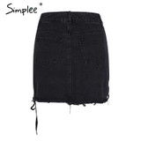 Simplee Sexy lace up denim skirt women Summer bodycon high waist pencil skirt Streetwear fashion casual split min skirts womens