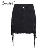Simplee Sexy lace up denim skirt women Summer bodycon high waist pencil skirt Streetwear fashion casual split min skirts womens