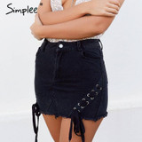 Simplee Sexy lace up denim skirt women Summer bodycon high waist pencil skirt Streetwear fashion casual split min skirts womens