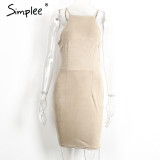 Simplee Sexy lace up backless bodycon dress Vintage suede hollow out short dress 2017 Women slim sleeveless party black dress