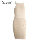 Simplee Sexy lace up backless bodycon dress Vintage suede hollow out short dress 2017 Women slim sleeveless party black dress