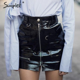 Simplee Sexy high waist PU leather skirt Autumn winter 2016 elegant zipper pocket short women skirt Casual black slim mini skirt