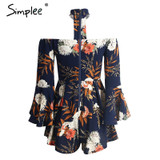 Simplee Sexy halter flare sleeve jumpsuit romper Women off shoulder floral print playsuit Summer beach casual short overalls Simplee Sexy halter flare sleeve jumpsuit romper Women off shoulder floral print playsuit Summer beach casual short overalls