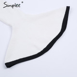 Simplee Sexy flare sleeve white knitting pullover Fashion autumn winter sweater women tops Casual soft elastic jumper pull femme