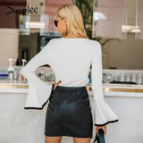 Simplee Sexy flare sleeve white knitting pullover Fashion autumn winter sweater women tops Casual soft elastic jumper pull femme
