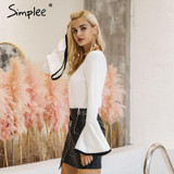 Simplee Sexy flare sleeve white knitting pullover Fashion autumn winter sweater women tops Casual soft elastic jumper pull femme