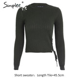 Simplee Sexy cold shoulder lace up knitting pullover Fashion black autumn winter sweater women Casual elastic streetwear jumper