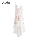 Simplee Sexy backless v neck lace dress women Casual straps high waist irregular summer dress 2017 party beach dress robe femme
