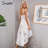 Simplee Sexy backless v neck lace dress women Casual straps high waist irregular summer dress 2017 party beach dress robe femme
