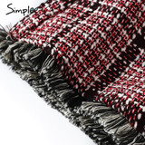 Simplee Sexy asymmetrical plaid skirts women Elegant tassels high waist skirt Cool streetwear woolen short skirt 2017