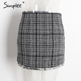 Simplee Sexy asymmetrical plaid skirts women Elegant tassels high waist skirt Cool streetwear woolen short skirt 2017