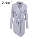 Simplee Sash elastic cardigan winter sweater women jumper Knitted cardigan female coat Soft casual sweater pull outerwear