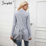 Simplee Sash elastic cardigan winter sweater women jumper Knitted cardigan female coat Soft casual sweater pull outerwear