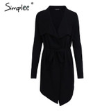 Simplee Sash elastic cardigan winter sweater women jumper Knitted cardigan female coat Soft casual sweater pull outerwear