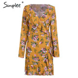 Simplee Ruffle print wrap dress women Sexy v neck mini dress long sleeve summer dress Robo femme streetwear beach vestidos 2018
