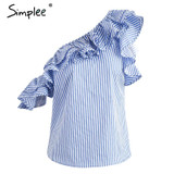 Simplee Ruffle one shoulder striped blouse shirt women Casual women tops chemise femme 2017 blouse summer streetwear blusas