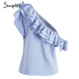 Simplee Ruffle one shoulder striped blouse shirt women Casual women tops chemise femme 2017 blouse summer streetwear blusas