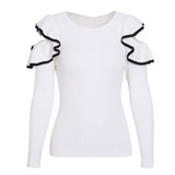 Simplee Ruffle round neck knitted sweater women Pull knit casual winter sweater female jumper 2017 autumn elegant pullover femme