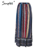 Simplee Ruffle boho print wrap skirt women Summer beach casual maxi skirt female 2018 Spring vintage high waist long skirt