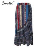Simplee Ruffle boho print wrap skirt women Summer beach casual maxi skirt female 2018 Spring vintage high waist long skirt