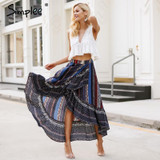 Simplee Ruffle boho print wrap skirt women Summer beach casual maxi skirt female 2018 Spring vintage high waist long skirt
