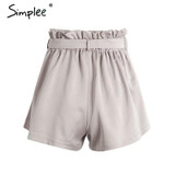 Simplee Ruched sashes high waist shorts women  Solid color pocket bud shorts Summer casual streatwear hot shorts