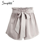 Simplee Ruched sashes high waist shorts women  Solid color pocket bud shorts Summer casual streatwear hot shorts