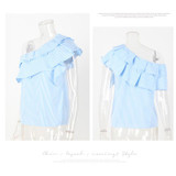 KAYWIDE 2017 Spring Women Blouse Series One Shoulder Ruffles Shirt Tops Summer Striped Shirt Sleeveless Blouse For Women A17201