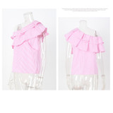 KAYWIDE 2017 Spring Women Blouse Series One Shoulder Ruffles Shirt Tops Summer Striped Shirt Sleeveless Blouse For Women A17201