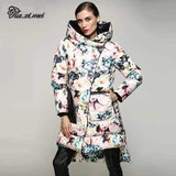 Kaximei White Duck Down Full Down Jacket Women 2017 New Arrival Printed Hooded Wear Outwear Coat 80886