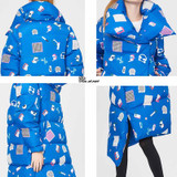 Kaximei White Duck Down Full Down Jacket Women 2017 New Arrival Irregular Print down Jacket 3D Wear Outwear Coat 1689