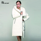 Kaximei White Duck Down Full Down Jacket Women 2017 New Arrival Irregular Pockets Wear Outwear Coat 80588