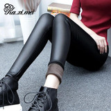 Kaximei Leggings Women'Fashion 2017 Winter Plus Size Bright Black Footless Slim Fitness Thick Fleece Elasticity Velvet Pants