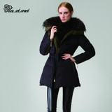 Kaximei 90% White Duck Down Full High Collar Hooded Down Jacket Women 2017 New Arrival Fur Collar 3D Stitching 80688
