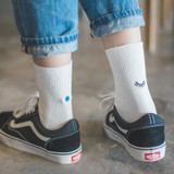 kawaii Women Embroidery White Socks Women's Cute Candy Moon Crossing Heart Chinese Love Korean Love Pattern Cotton Sock