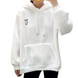 Kawaii Sweet Rabbit Ears Hooded Sweatshirt Women Embroidery Pink Hoodies Loose Loose Long Sleeve Tracksuits Pullovers Moletom