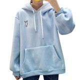 Kawaii Sweet Rabbit Ears Hooded Sweatshirt Women Embroidery Pink Hoodies Loose Loose Long Sleeve Tracksuits Pullovers Moletom