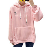 Kawaii Sweet Rabbit Ears Hooded Sweatshirt Women Embroidery Pink Hoodies Loose Loose Long Sleeve Tracksuits Pullovers Moletom
