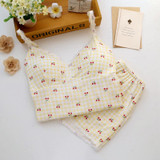 Kawaii cute Cherry cotton short pajamas Sets women Sexy Sleepwear Summer Spaghetti Strap Lace pijamas mujer women homewear