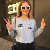 Kawaii Clothes Eyebrow Ring hoodie Embroidery Sweatshirt Women polerones Winter 2018 harajuku Loose Female Cute Hoodies C12