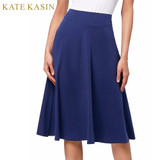 Kate Kasin Short Skirt Knee Length Ladies 100% Cotton Skirts Women Navy Blue Saias Longa 2017 Femininas Formal Jupe Femme