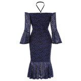 Kate Kasin Lace Short Cocktail Dresses 2017 Mermaid Gown Blue Off the Shoulder Formal Dress Robe de Cocktail Party Dresses 1050