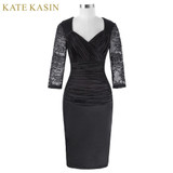 Kate Kasin Black Lace Embroidery Short Cocktail Dresses 2017 V Neck Pleated Prom Party Dresses Robe de Cocktail Formal Dress